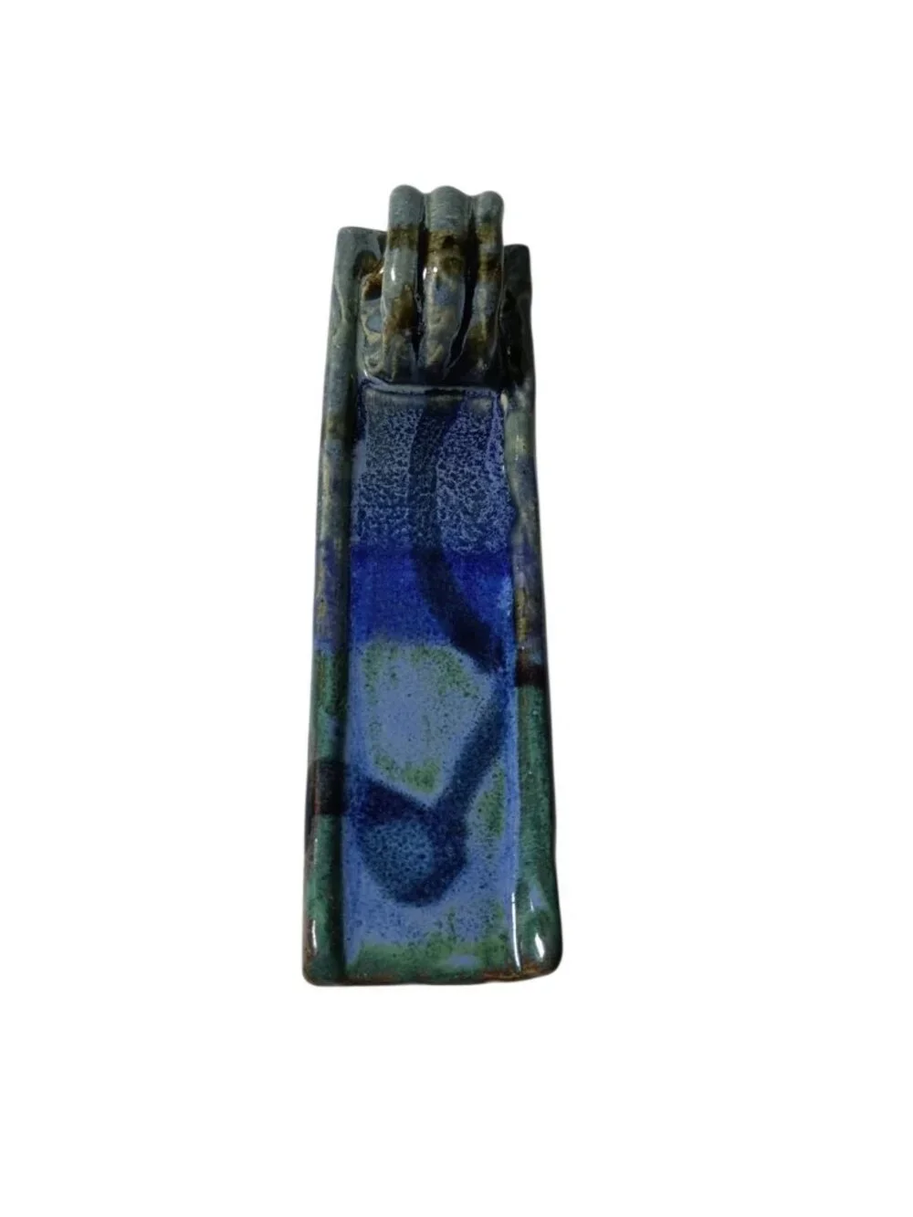 Handmade Studio Art Pottery Butter Stick Dish Signed Blue Artsy